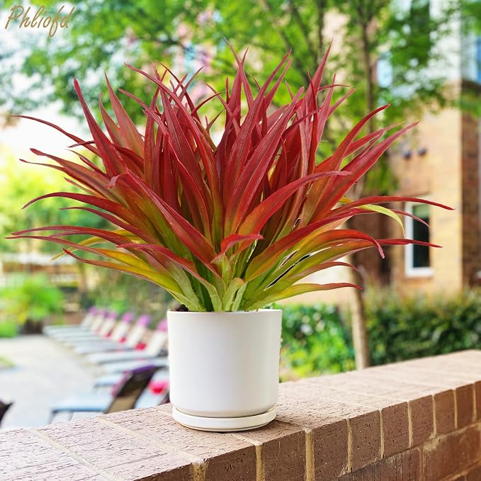 6Pcs Artificial Grass Fake Plants 17.3in Outdoor Plants UV Resistant Greenery - Image 2