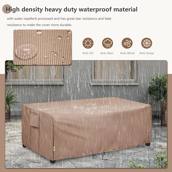 Outdoor Coffee Table Cover, 600D Waterproof Patio Rectangular Side Table Covers - Image 4