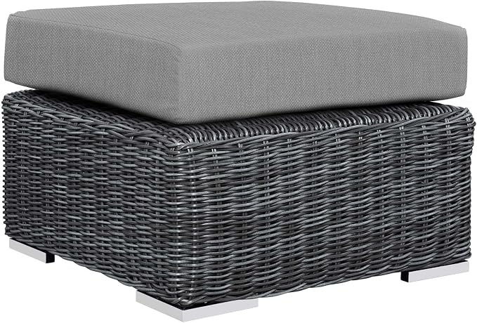 Modway Summon Wicker Rattan Outdoor Patio Sunbrella Square Ottoman in Canvas by Modway
