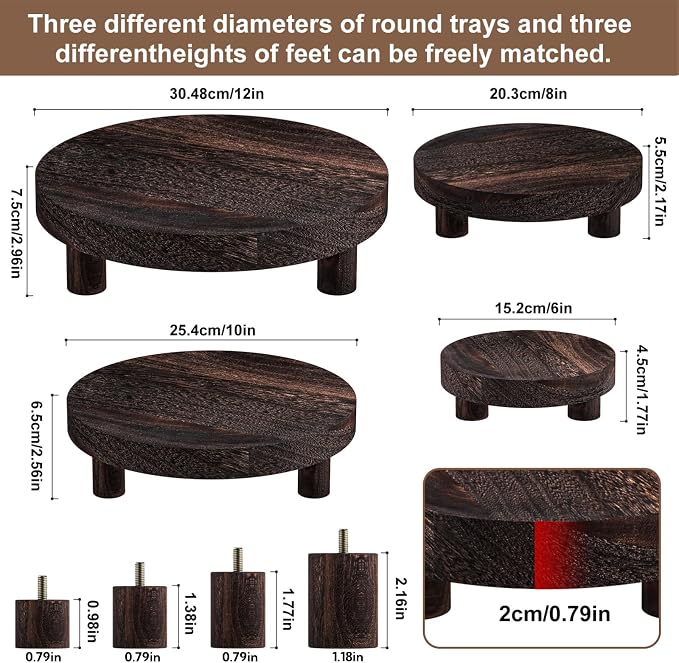 Wood Plant Stand Indoor Outdoor, 12/10/8/6" Round Wood Riser - Image 2