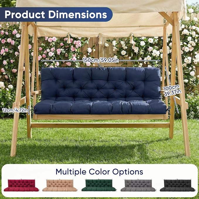 Porch Swing Cushions 60 Inch Waterproof, 2 3-Seater Replacement - Image 6