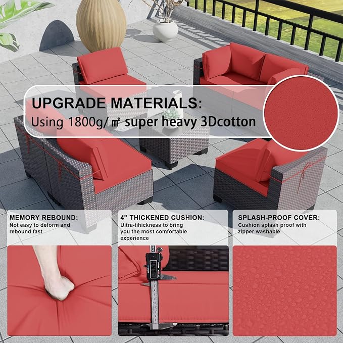 Kullavik 9 Pieces Outdoor Patio Furniture Set PE Wicker Rattan Sectional Sofa - Image 4