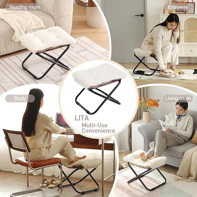 LITA Folding Footrest Stool, Portable Ottoman Foot Rest, Upholstered Small - Image 6