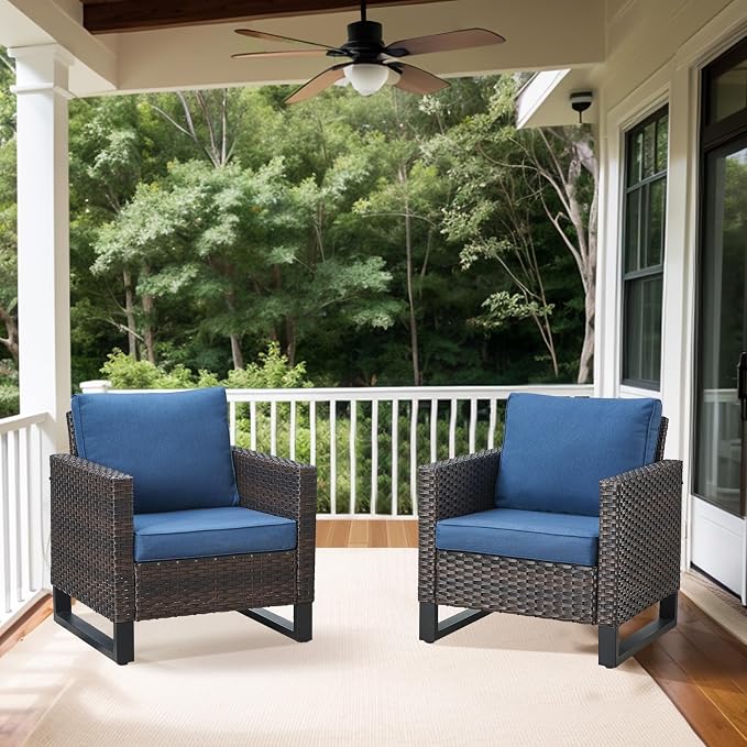 Belord Oversize Patio Chairs Set of 2 Outdoor Wicker Dining Chairs, All-Weather - Image 3