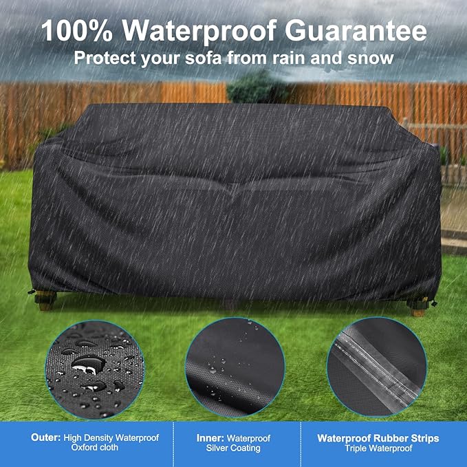 Heavy Duty Patio Sofa Cover Waterproof, Mrrihand 3-Seater Outdoor Sofa Loveseat - Image 3