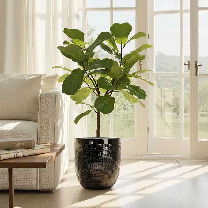 Creative Co-Op Embossed Textured Stoneware Planter, Matte Black - Image 7