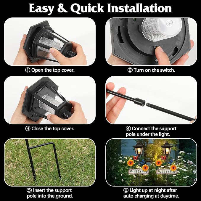 Lewondr Solar Garden Lights Butterfly, 37.4 Inch Solar Lamp Post Light - Image 6