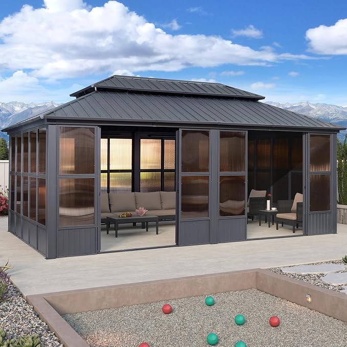 PURPLE LEAF 12' X 20' Solarium Permanent Hardtop Gazebo Galvanized Steel Double - Image 2