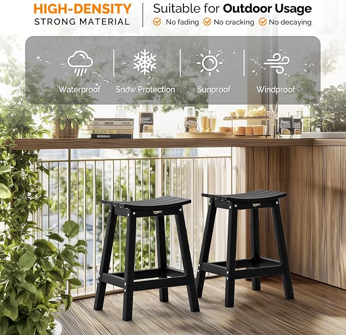 VINGLI 24 Inch Outdoor Bar Stools Set of 4, HDPE Weather Resistance Counter - Image 4