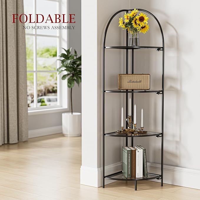 Crofy Foldable 4 Tier Corner Shelf, Metal Corner Plant Stand - Image 2