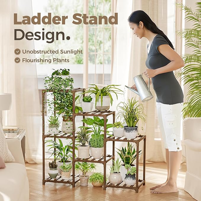 Bamworld Plant Stand Indoor Plant Shelf Outdoor Wood Plant Rack - Image 5