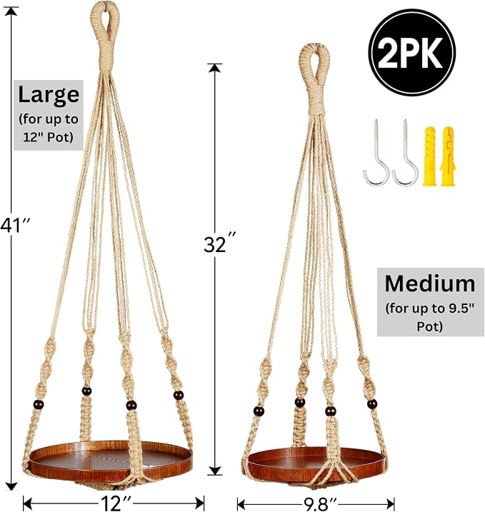 2 Pack Macrame Plant Hanger | Plant Hanger Indoor, Hanging Planter Shelf | - Image 3