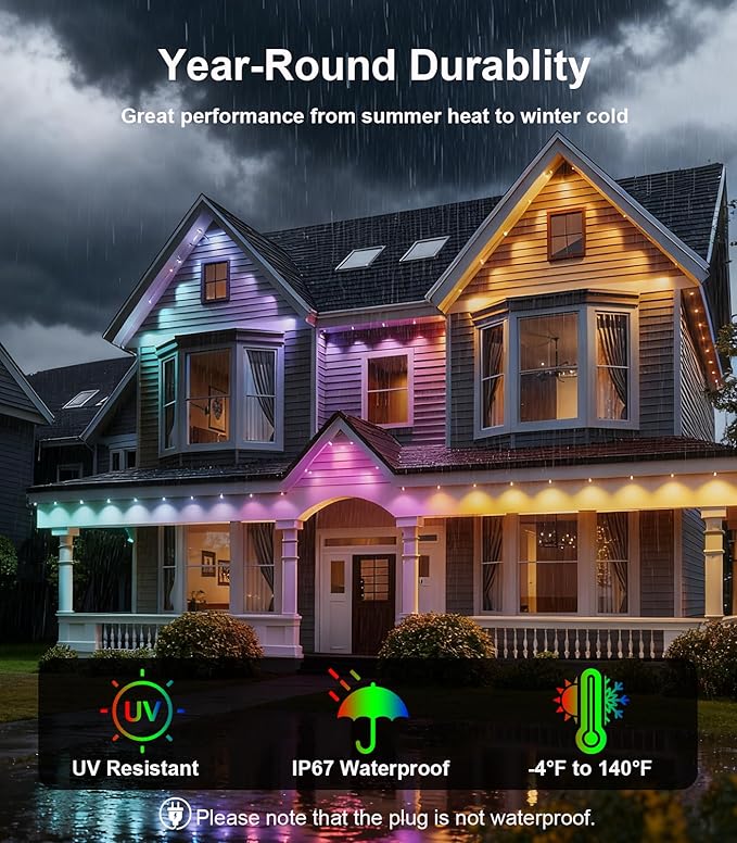 100FT Permanent Outdoor Lights for House, 2025 RGB LED Waterproof Christmas - Image 4