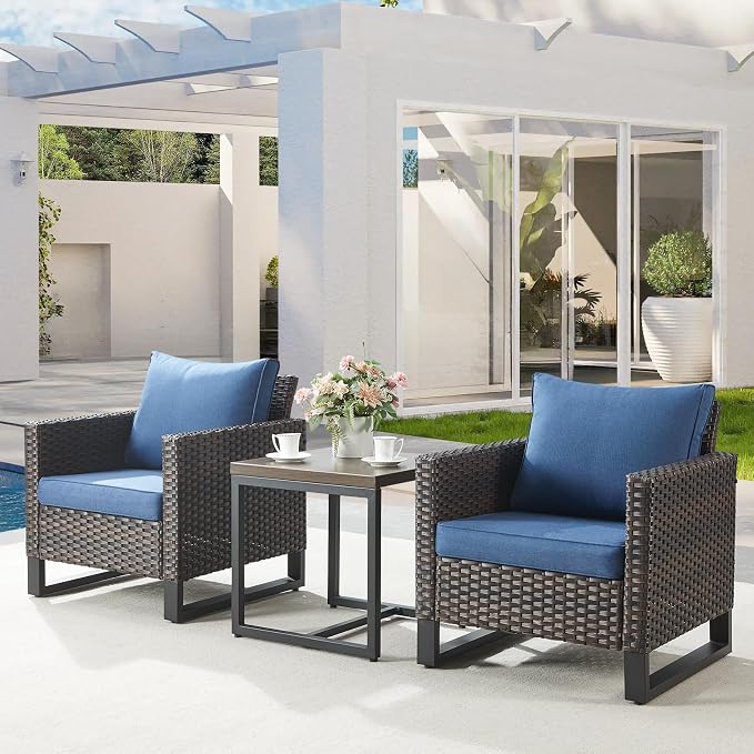 Belord Outdoor Bistro Set 3 Piece Outdoor Wicker Patio Chairs, Oversize Outdoor - Image 3