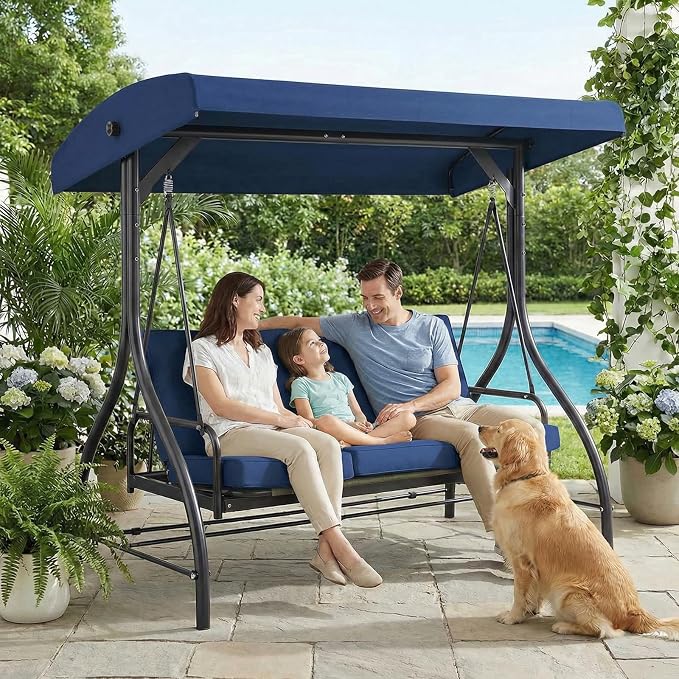 MAMIZO 3-Seat Patio Swing with Adjustable Canopy & Backrest, Outdoor Porch - Image 7
