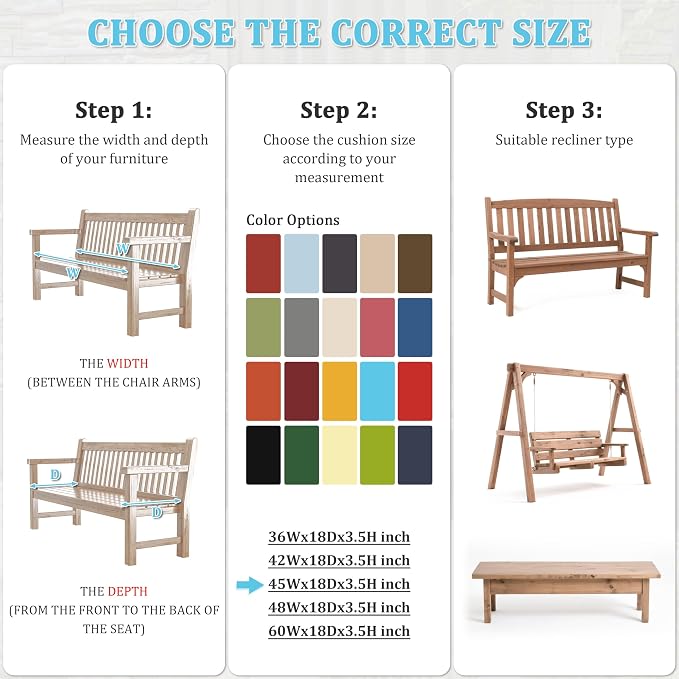 Premium Outdoor Bench Cushions for Patio Furniture 3.5inches Memory Foam Bench - Image 3