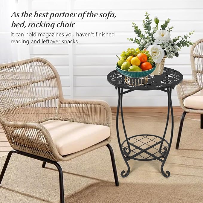 Metal Side table, 18inch Round Side End Table, Outdoor Side Table Patio Bistro - Image 4