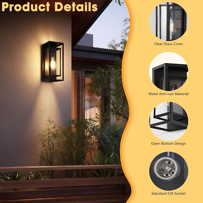 Outdoor Wall Light Fixtures, Waterproof Black Exterior Sconce Porch Lights - Image 3