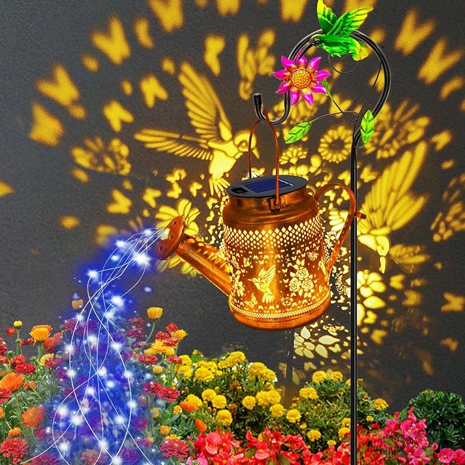 Solar Lanterns Outdoor Waterproof, Hummingbird Watering Can Garden Decor by YJFWAL