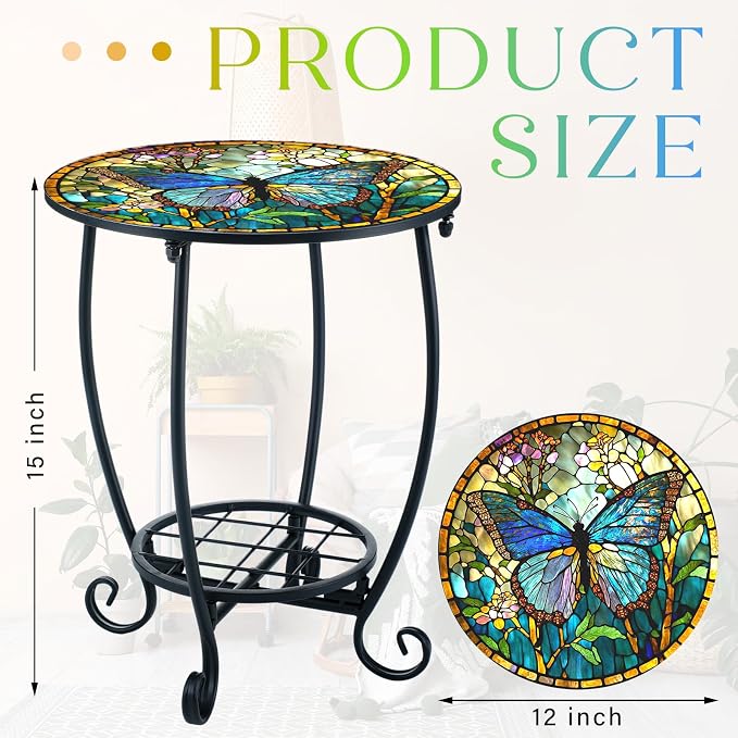 Outdoor Side Table Round Small Mosaic Patio Accent Indoor End Plant Coffee Tea - Image 3