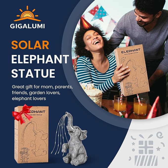 GIGALUMI Solar Garden Decor Watering Elephant Statues Outdoor, Birthday Gifts - Image 2