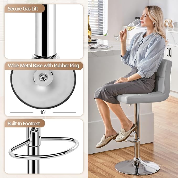 Yaheetech Bar Stools Set of 2, PU Leather Adjustable Barstools, Modern Counter - Image 6