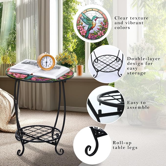 Outdoor Side Table Round Small Mosaic Patio Accent Indoor End Plant Coffee Tea - Image 4
