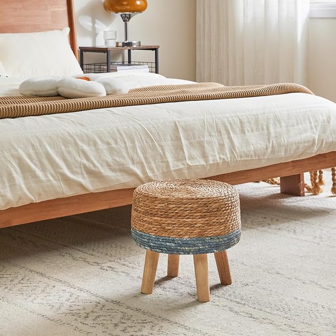 YMYNY Foot Stool Natural Seagrass Hand Weave, 12.6" Small Ottoman, Round - Image 5