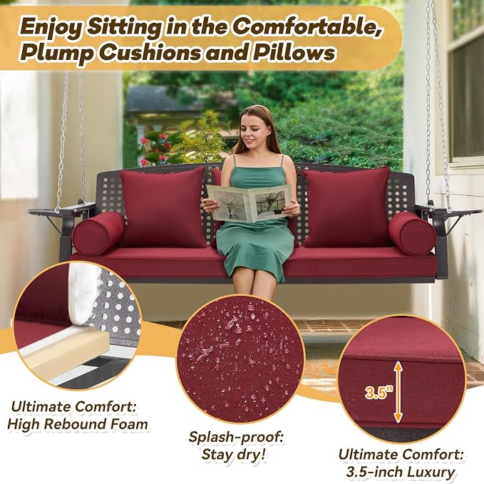 3 Seat Porch Swing, Patio Swing Bench - Image 4