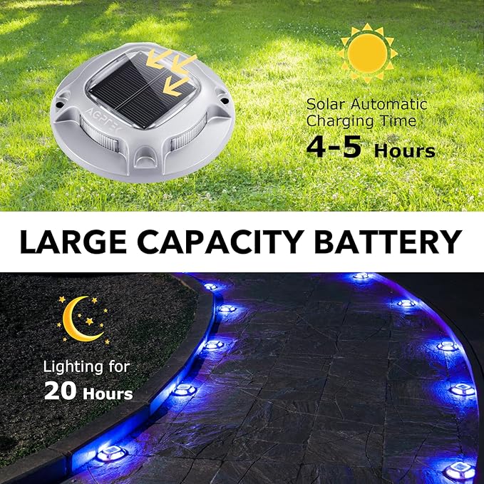 AGPTEK Solar Driveway Lights Outdoor 12 Pack, 2 Color Modes LED Deck Dock - Image 3
