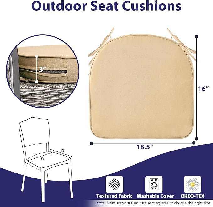 Outdoor Chair Cushions Set of 4 -Waterproof Outdoor Seat Cushions - Image 6