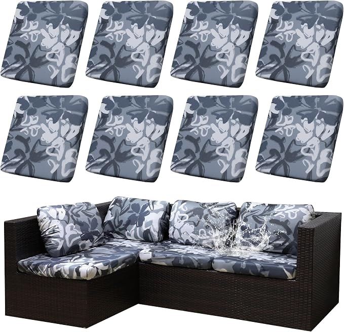 8Pcs Outdoor Cushion Covers, Patio Cushion Covers, Stretch Elastic Slipcovers by dreahoteztil