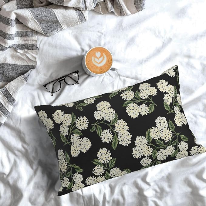 Black Spring Pillow Covers 12x20 Inch 2 Pcs Green Hydrangea Flower Decor Throw - Image 5