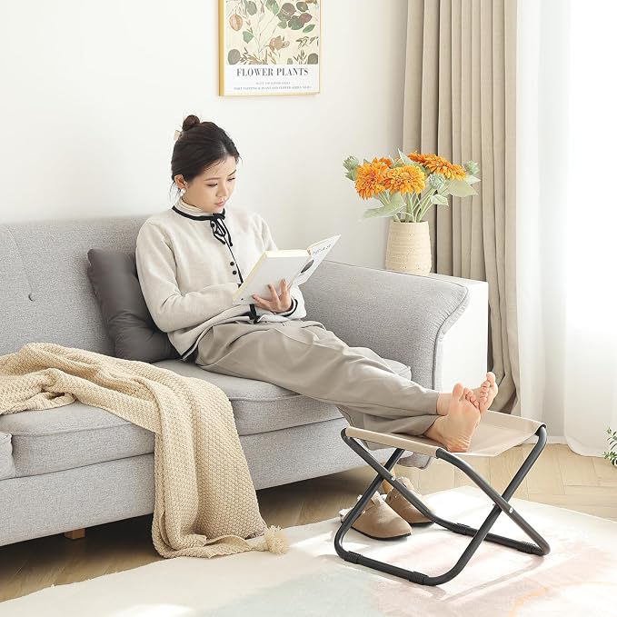 LITA Folding Footrest Stool, Portable Ottoman Foot Rest, Upholstered Small - Image 9