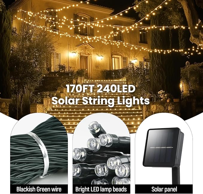 Solar String Lights for Outside, 2 Pack 240 Led Solar Christmas Lights Outdoor - Image 2