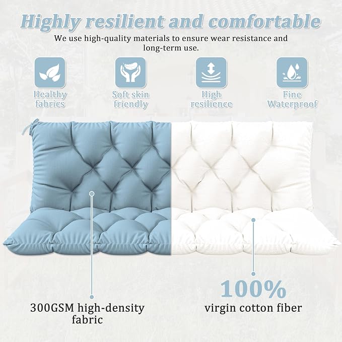 Porch Swing Cushion with Backrest 2-3 Seater Outdoor Bench Cushions Waterproof - Image 4