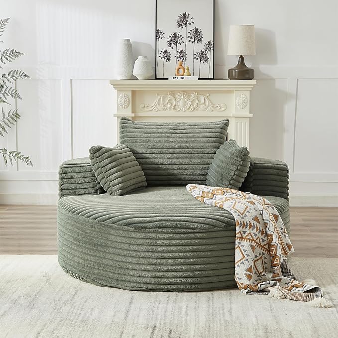 Oversized Round Chaise Longue Chair Indoor, Modern 55-inch Upholstered Corduroy - Image 9