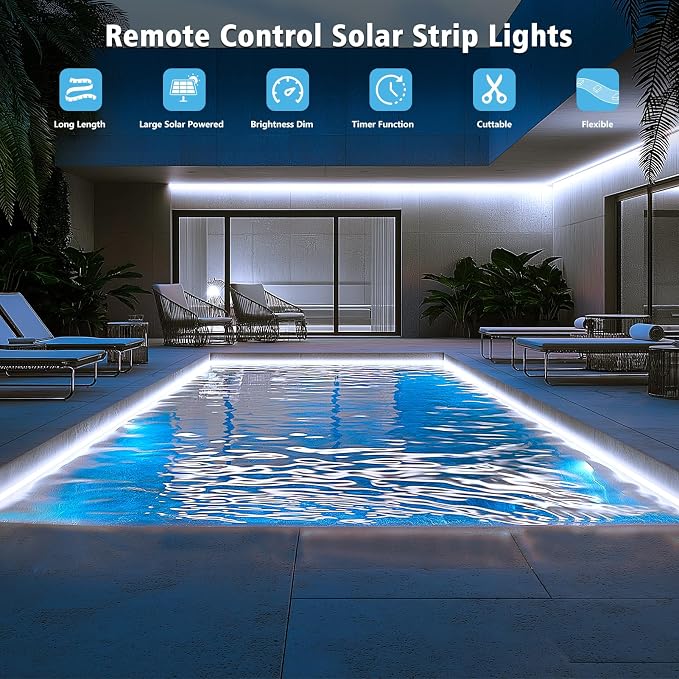 DBFAIRY 50Ft Solar LED Strip Lights Outdoor, Large Capacity Solar Powered - Image 2