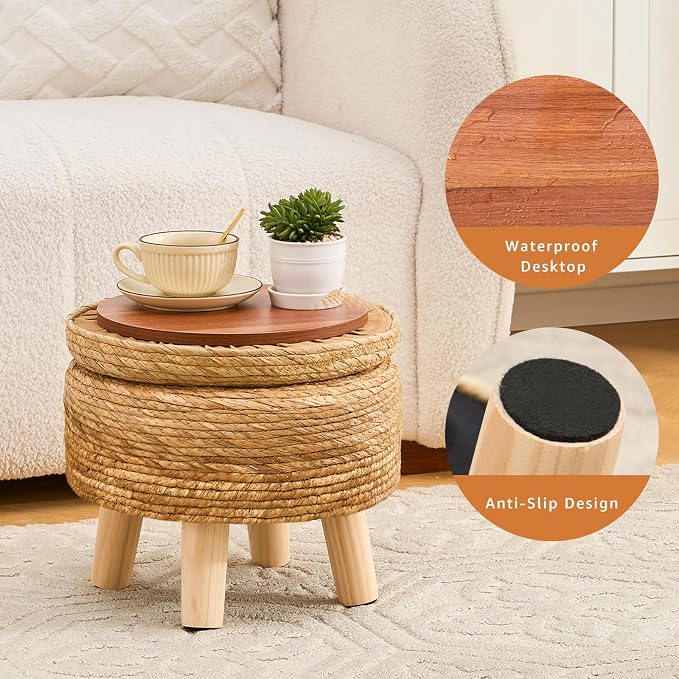 Cpintltr Storage Ottoman Poufs Handwoven Footstool Natural Seagrass Round - Image 5
