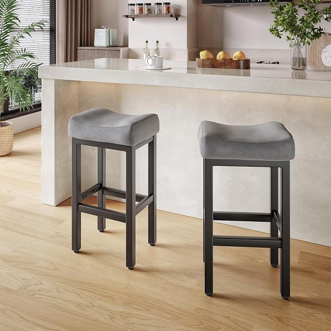 29 Inch Bar Height Bar Stools Set of 2, Backless Bonded Leather Bar Height - Image 8