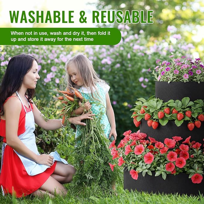 3 Tiered Strawberry Planter for Outdoor Plants, 23.6 Inch Heavy Duty Strawberry - Image 5