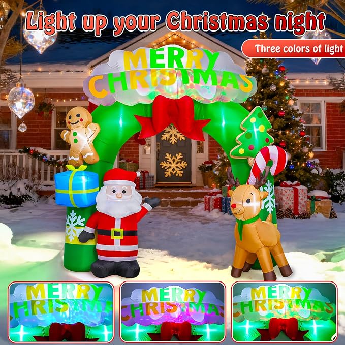Garma 9.4 Ft Christmas Inflatables Decorations Archway, Reindeer and Santa - Image 2