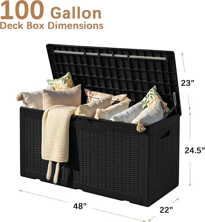 Devoko 97 Gallon Deck Box, Waterproof Resin Outdoor Storage Box - Image 4