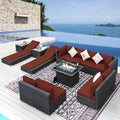 NICESOUL 13 Piece Outdoor Sectional w/Fire Pit Table, Luxury Modular Patio by NICESOUL