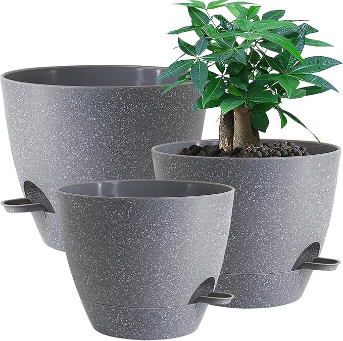 Large Self Watering Pots, 12/10/9 Plastic Planters by UOUZ