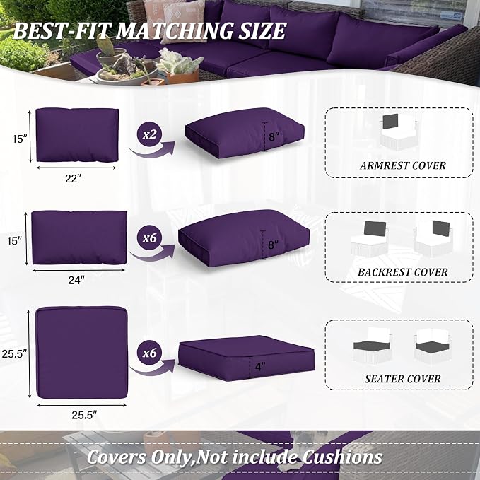 14 Pcs Outdoor Cushion Covers Patio Cushion Slipcovers Replacement Splash Proof - Image 2