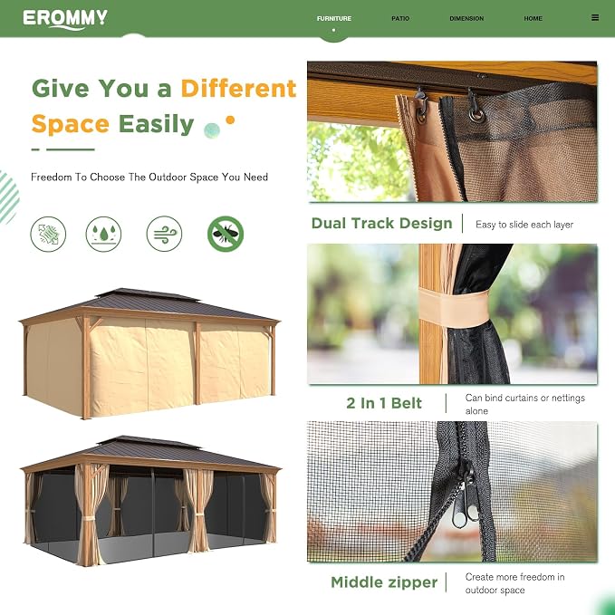 EROMMY 14'x20' Gazebo, Galvanized Steel Double Roof - Image 6