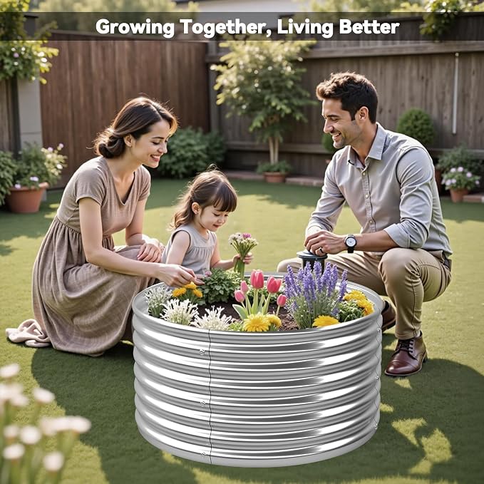 4 Pack 2x2FT Round Raised Beds for Gardening, Corrugated Galvanized Steel - Image 5