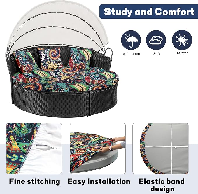 66" Round Daybed Cushion Cover & 3 Pillow Covers Set - Image 4
