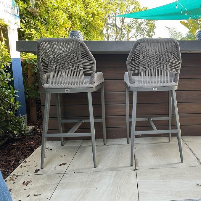 PURPLE LEAF Bar Stools Set of 2 Outdoor Bar Height Metal Tall Chairs Modern by PURPLELEAF